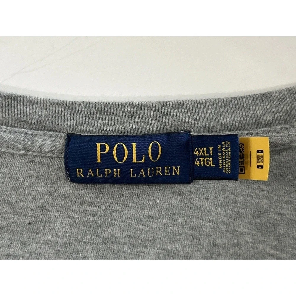 Mens Polo Ralph Lauren Spell Out Polo T Shirt Logo Causal Crew Neck Gray Sz 4XLT